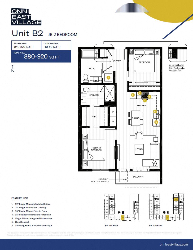 Floor plan for 2 beds, 2 baths, 840 sqft